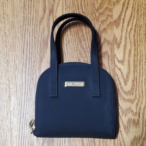 St. John Evening Bag Mini Black Fabric Logo Mirror Purse Handbag Zip-Around